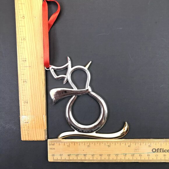 Nambe Brass Christmas Ornament Silver Plated Snowman Hat Scarf Gold Riding Ski - Picture 3 of 5